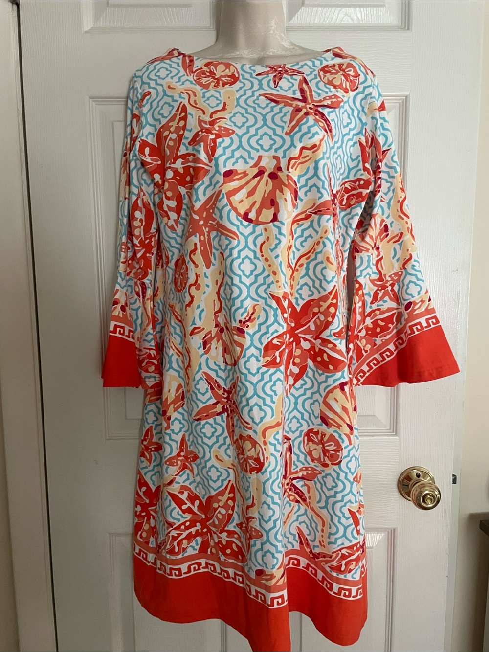 NWT Barbara Erickson Women’s Coral & Aqua Coastal Dress Large